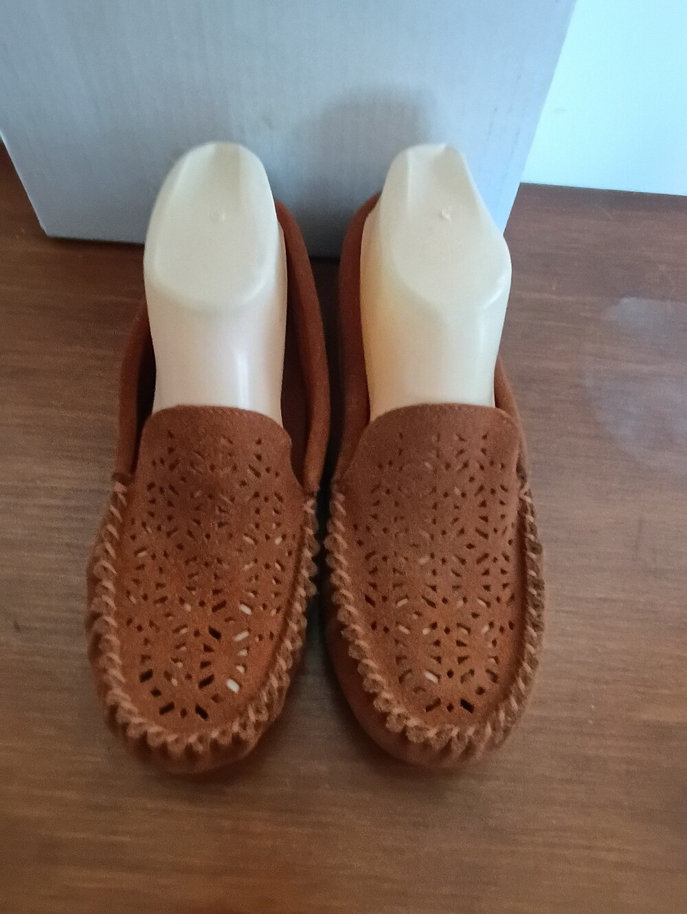 Minnetonka Men's Perforated Suede Moccasin Loafers in Chestnut